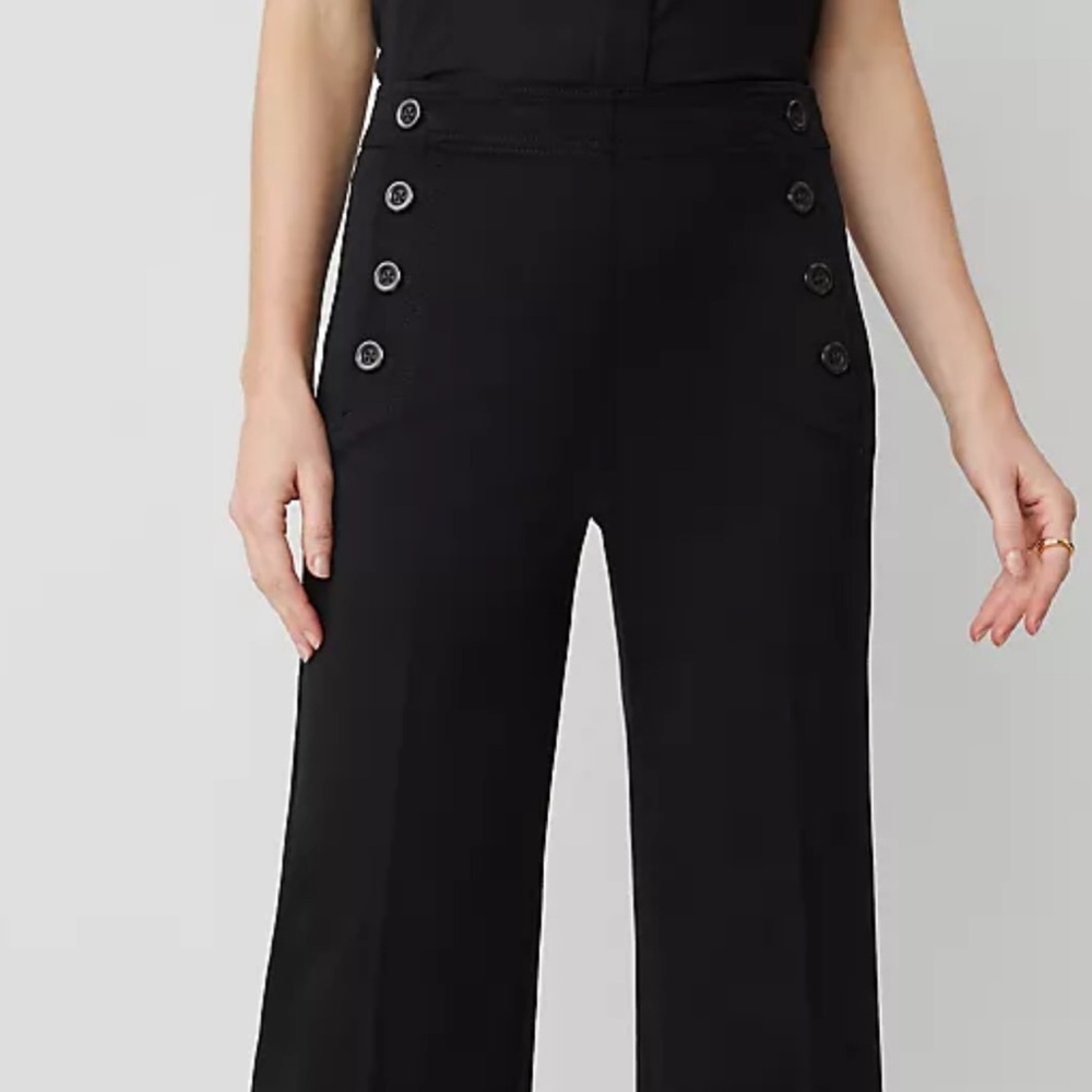 Ann Taylor Black Wide-Leg Button Detail Pants